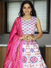 Dazzling White Color Printed Art Silk Festival Wear Lehenga Choli - Ethnic Plus In