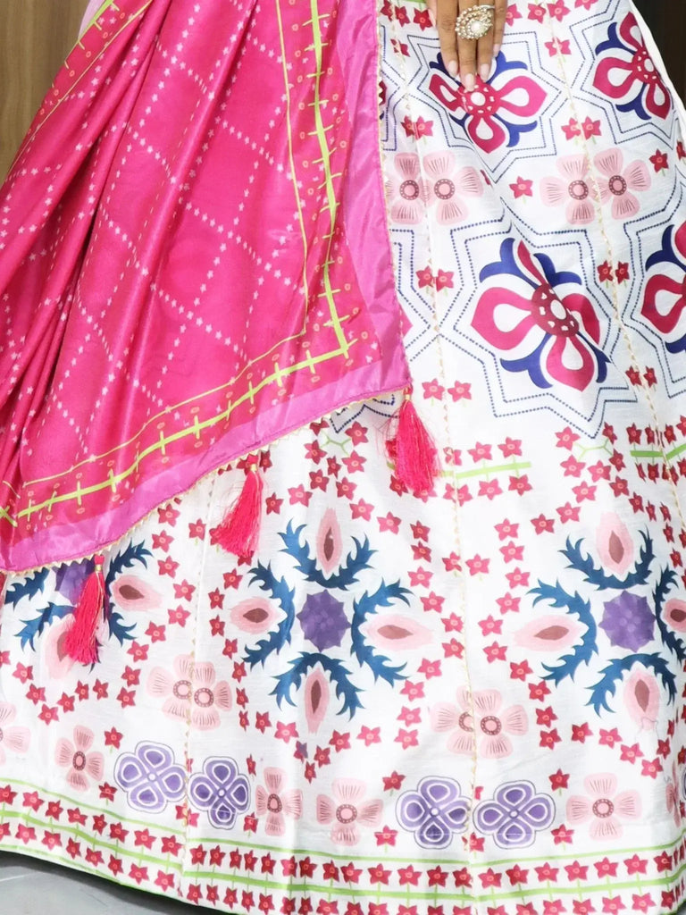 Dazzling White Color Printed Art Silk Festival Wear Lehenga Choli - Ethnic Plus In