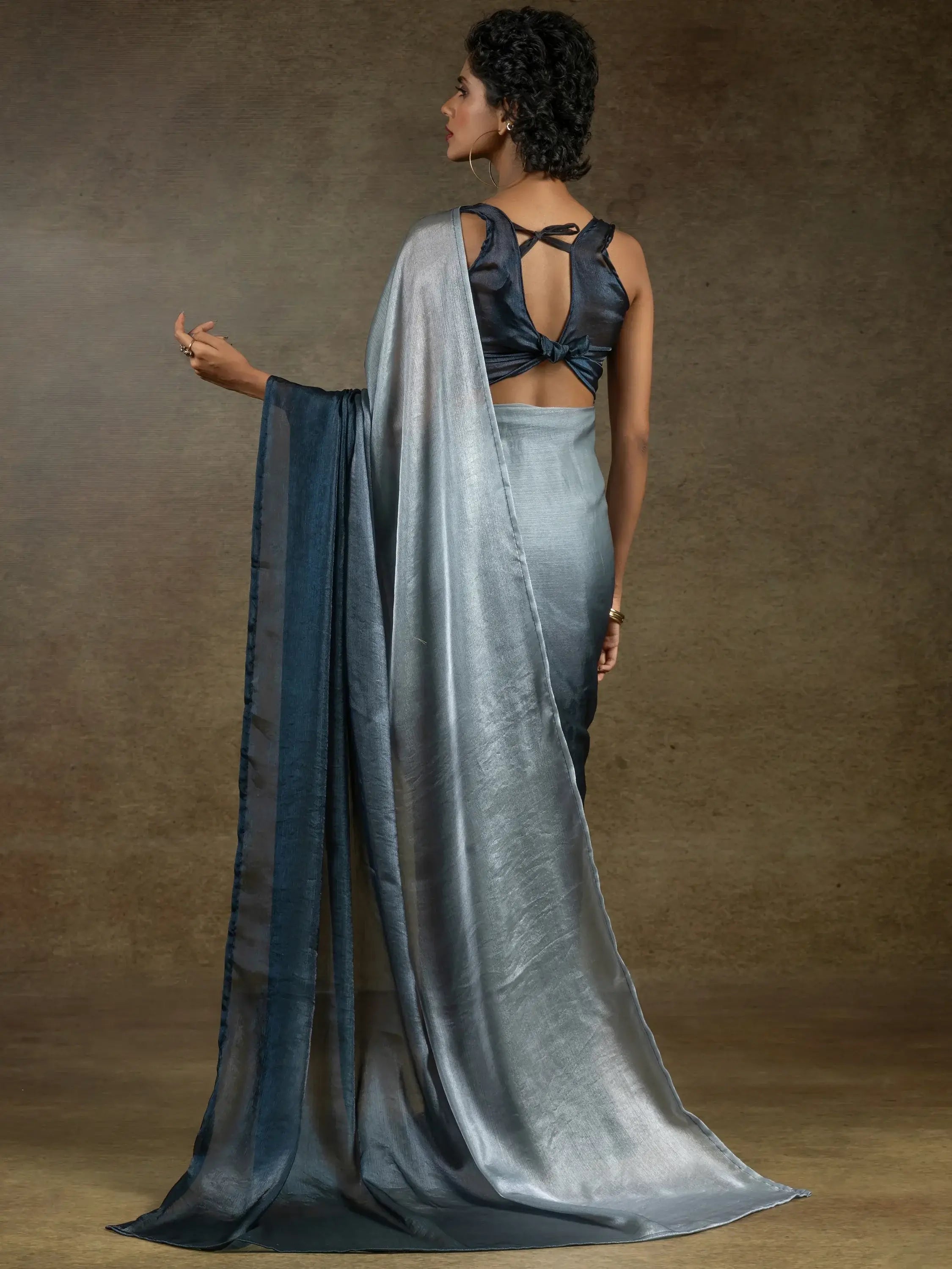 Dazzling Blue Chiffon Event Wear Pre-Stitched Saree With Blouse