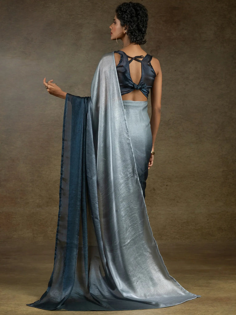 Dazzling Blue Chiffon Event Wear Pre-Stitched Saree With Blouse