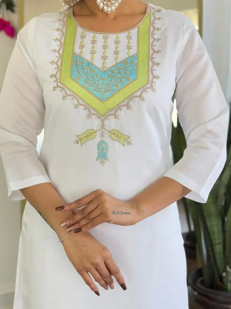Awesome White Thread Embroidered Chanderi Festival Wear Pant Suit