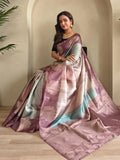 Delicate Lilac Zari Weaving Silk Saree With Blouse - Ethnic Plus In