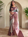 Delicate Lilac Zari Weaving Silk Saree With Blouse - Ethnic Plus In