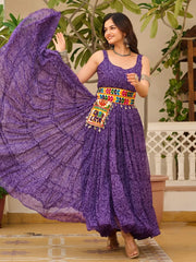 Delicate Purple Bandhani Print Georgette Navratri Wear Gown - Ethnic Plus In