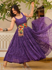 Delicate Purple Bandhani Print Georgette Navratri Wear Gown - Ethnic Plus In