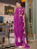 Delicate Purple Georgette Floral Print Saree With Blouse - Ethnic Plus In