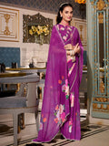 Delicate Purple Georgette Floral Print Saree With Blouse - Ethnic Plus In