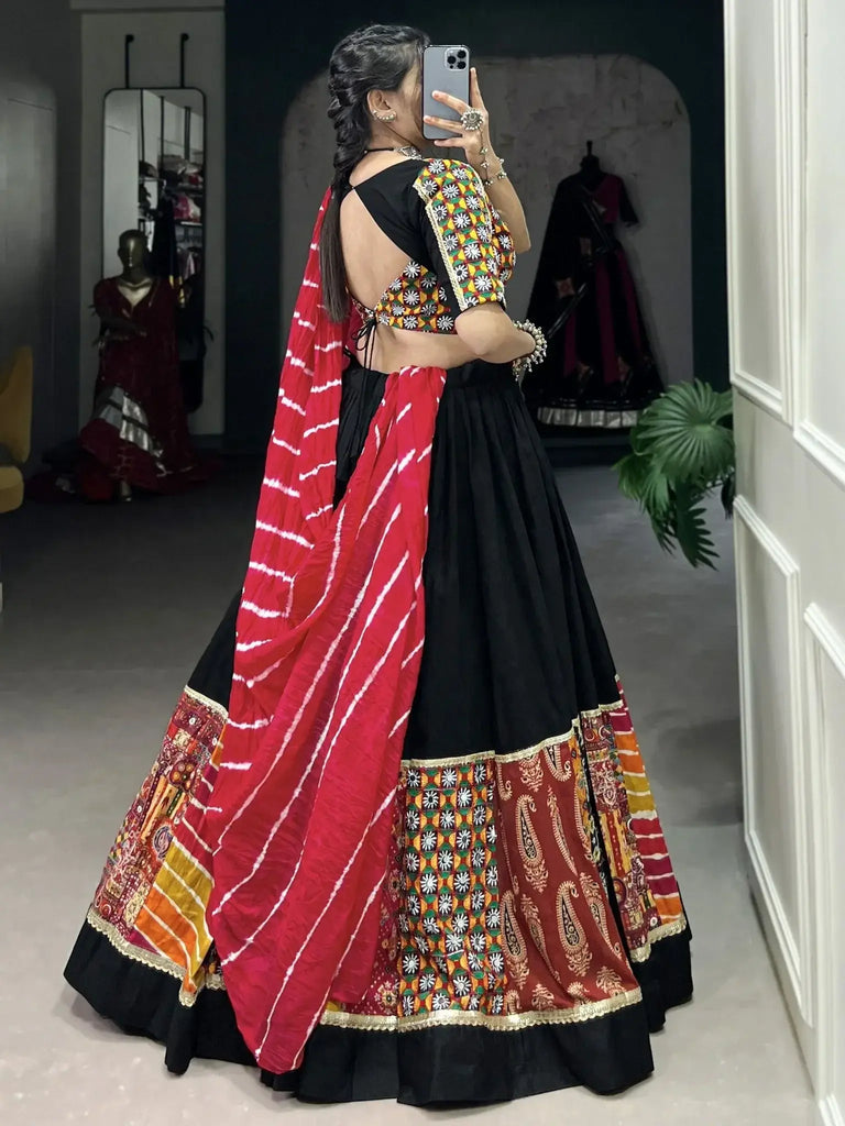 Delightful Black Color Gamthi Work Rayon Navratri Lehenga Choli - Ethnic Plus In