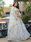 Delightful Light Grey Sequins Silk Reception Wear Lehenga With Blouse - Ethnic Plus In