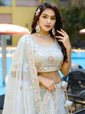 Delightful Light Grey Sequins Silk Reception Wear Lehenga With Blouse - Ethnic Plus In