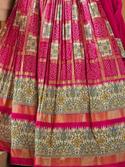 Delightful Pink Bandhani Printed Silk Lehenga Choli With Dupatta - Ethnic Plus In