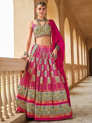 Delightful Pink Bandhani Printed Silk Lehenga Choli With Dupatta - Ethnic Plus In