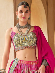 Delightful Pink Bandhani Printed Silk Lehenga Choli With Dupatta - Ethnic Plus In