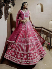 Delightful Pink Mirror Work Silk Bridesmaid Lehenga Choli With Dupatta - Ethnic Plus In