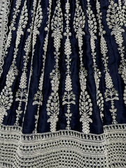 Demanding Navy Blue Embroidered Satin Party Wear Lehenga Choli - Ethnic Plus In