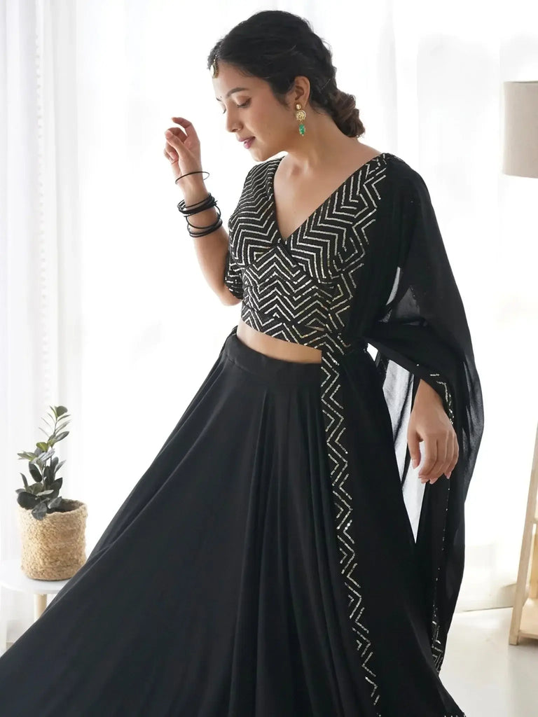 Desirable Black Color Sequins Georgette Event Wear Lehenga Choli - Ethnic Plus In