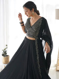 Desirable Black Color Sequins Georgette Event Wear Lehenga Choli - Ethnic Plus In