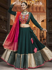 Desirable Green Embroidered Rayon Navratri Lehenga Choli With Dupatta - Ethnic Plus In