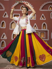 Desirable Multi Color Embroidered Navratri Lehenga Choli With Jacket - Ethnic Plus In