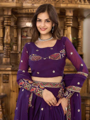 Desirable Purple Sequins Georgette Navratri Wear Lehenga Choli - Ethnic Plus In