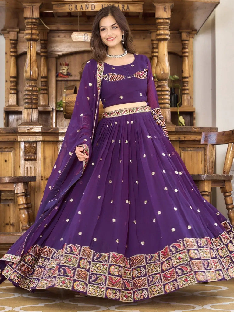 Desirable Purple Sequins Georgette Navratri Wear Lehenga Choli - Ethnic Plus In