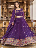 Desirable Purple Sequins Georgette Navratri Wear Lehenga Choli - Ethnic Plus In
