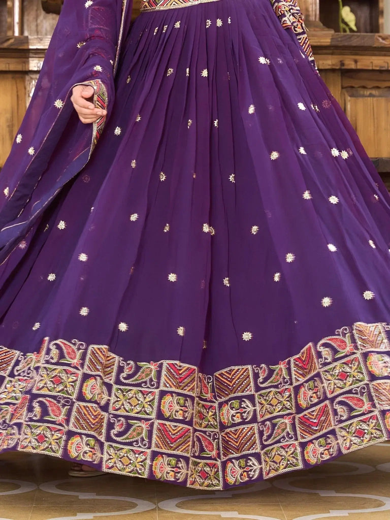 Desirable Purple Sequins Georgette Navratri Wear Lehenga Choli - Ethnic Plus In