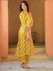 Charming Mustard Zig Zag Print Maslin Silk Event Wear Salwar Kameez