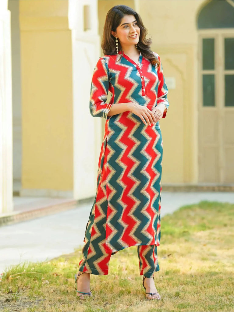 Beautiful Multi Color Zig Zag Print Maslin Silk Salwar Kameez