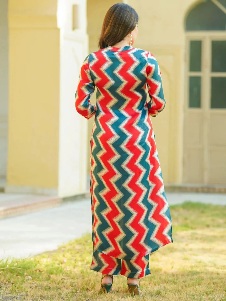 Beautiful Multi Color Zig Zag Print Maslin Silk Salwar Kameez
