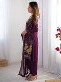 Dramatic Wine Georgette Sequins Event Wear Straight Suit - Ethnic Plus In