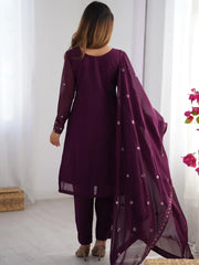 Dramatic Wine Georgette Sequins Event Wear Straight Suit - Ethnic Plus In
