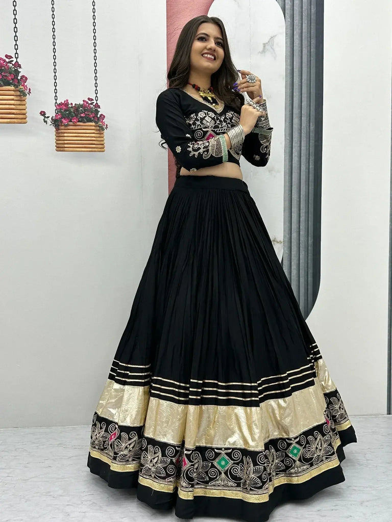 Dreamy Black Cotton Thread Embroidered Lehenga Choli - Ethnic Plus In