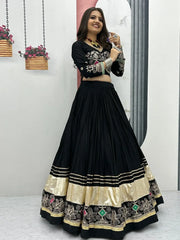 Dreamy Black Cotton Thread Embroidered Lehenga Choli - Ethnic Plus In