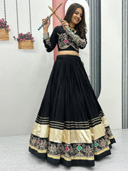 Dreamy Black Cotton Thread Embroidered Lehenga Choli - Ethnic Plus In