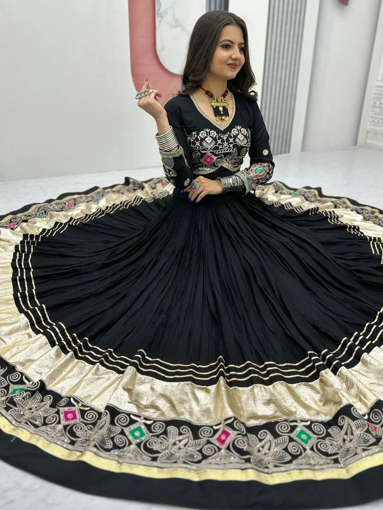 Dreamy Black Cotton Thread Embroidered Lehenga Choli - Ethnic Plus In
