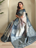 Dreamy Grey Silk Casual Wear Saree With Blouse - Ethnic Plus In