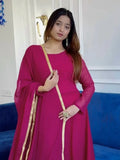 Dreamy Hot Pink Georgette Casual Wear Gown With Dupatta - Ethnic Plus In