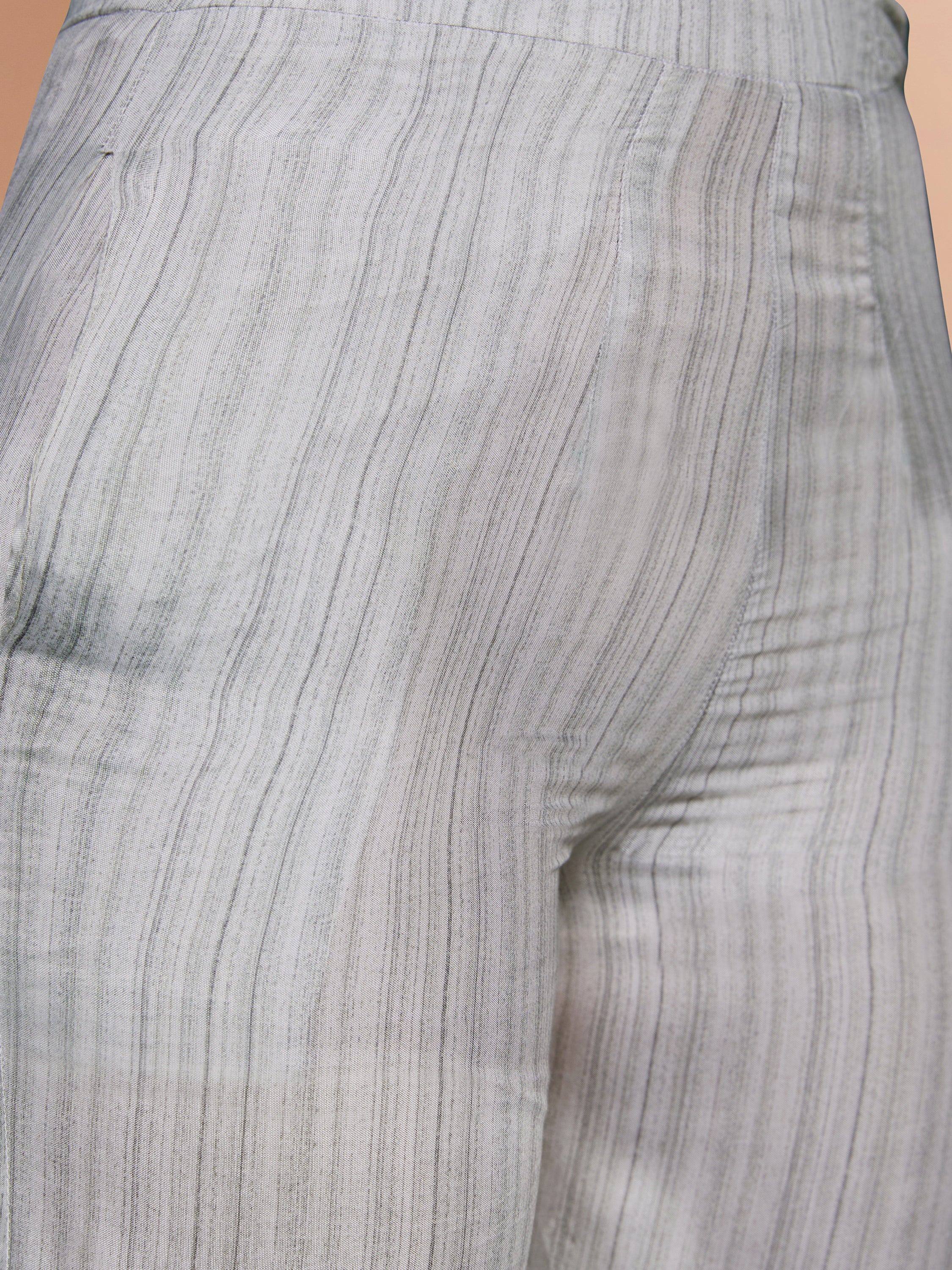 Grey striped ethnic palazzo pants with side pockets, ideal for salwar kameez or casual wear