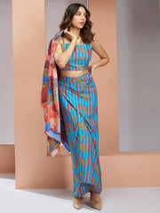 Fascinating Aqua Blue Digital Printed Silk Party Wear Co-Ord Set