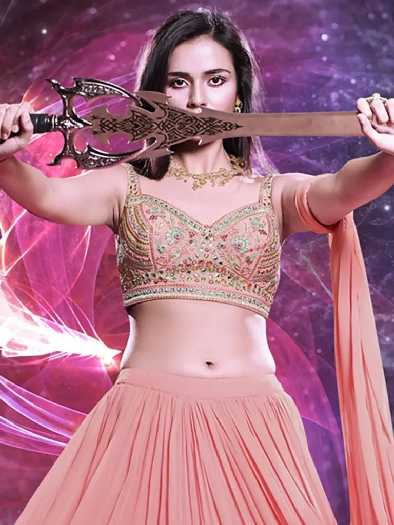 Rocking Pink Thread Work Georgette Festival Wear Lehenga Choli