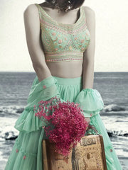 Delightful Sea Green Thread Work Georgette Special Occasions Lehenga Choli