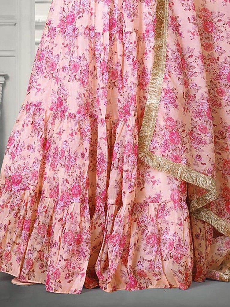 Mesmerizing Pink Floral Printed Organza Festival Wear Lehenga Choli