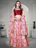 Mesmerizing Pink Floral Printed Organza Festival Wear Lehenga Choli