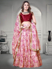 Mesmerizing Pink Floral Printed Organza Festival Wear Lehenga Choli