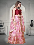 Mesmerizing Pink Floral Printed Organza Festival Wear Lehenga Choli