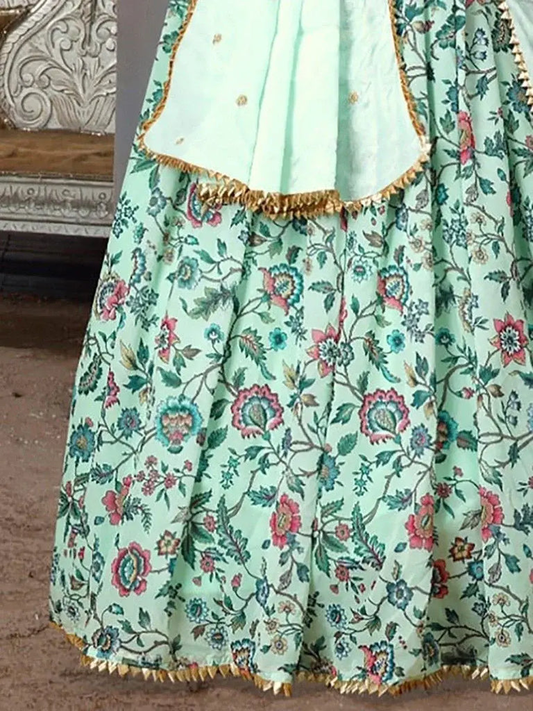 Charming Green Floral Printed Chinon Party Wear Lehenga Choli