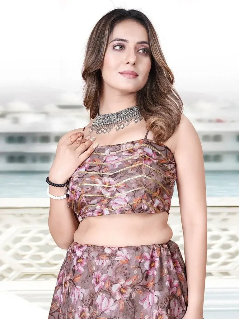 Captivating Mauve Floral Printed Organza Event Wear Lehenga Choli