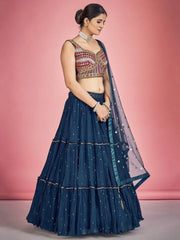 Exquisite Navy Blue Sequin Work Georgette Events Wear Lehenga Choli