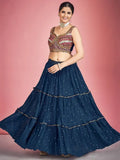 Exquisite Navy Blue Sequin Work Georgette Events Wear Lehenga Choli
